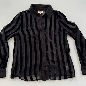 L’AGENCE Black Velvet Burnout Sheer Button Down Blouse XS - damaged